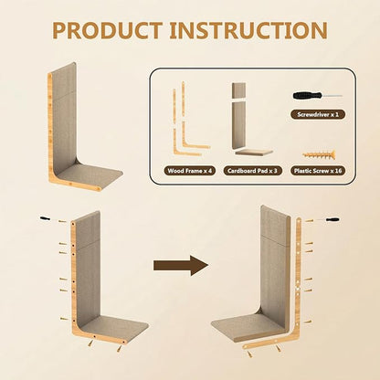 3-Pack Cardboard Cat Scratcher for Indoor Cats, 23 Inch L Shaped Vertical Cat Scratching Post, Cat Scratching Board for Wall and Couch, Large