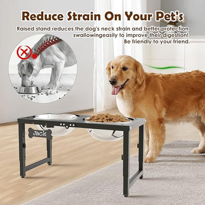 SHAINFUN Elevated Dog Bowls for Large Dogs, 3 Height Adjustable，Raised Tall Dog Food Water Bowl Stand with Two 101oz Bowls