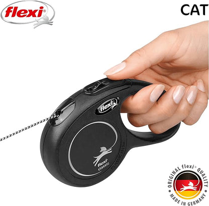 FLEXI New Classic Cord Retractable Cat Leash - X-Small – 10 ft., Black | Tangle-Free Pet Walking Leash with One-Handed Brake, Pause, Lock | German Quality Product