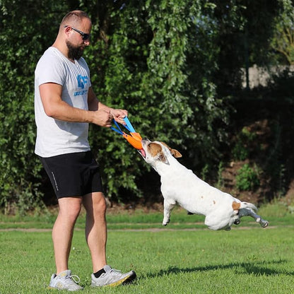 Dog Bite Tug Toy with 2 Strong Handles, Orange - Tough, Durable Fire Hose Dog Tug for Medium to Large Dogs - Ideal for Tug of War, Fetch, Puppy Training & Fun Interactive Play - Handmade Pull Toys