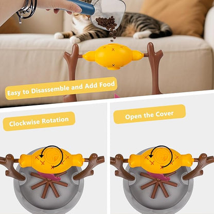 Cat Slow Feeder, Interactive Cat Puzzle Toy Treat Dispenser - BBQ Campfire Grill Design, Adjustable Rotating Roast Fish Flame Mental Stimulation Food Dispensing Toy for Indoor Cats Kittens
