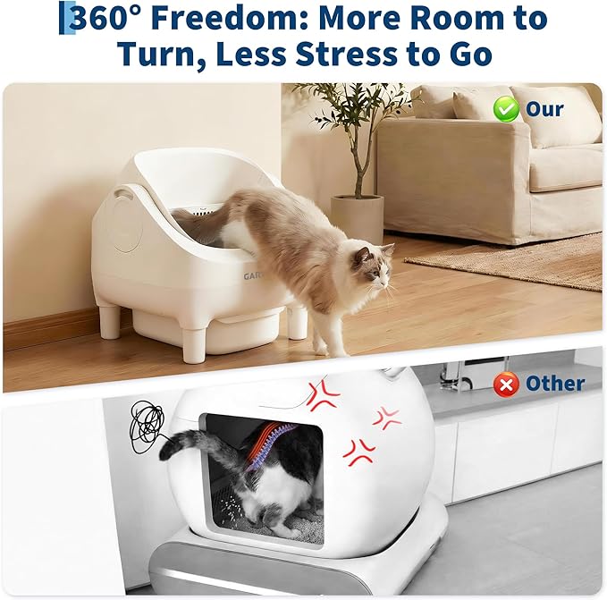 Self Cleaning Litter Box, Automatic Cat Litter Box with APP Control, Odor-Free Waste Disposal Includes Trash Bags, Large Waste Bin, Open-Top, for Large Cats & Multiple Cats
