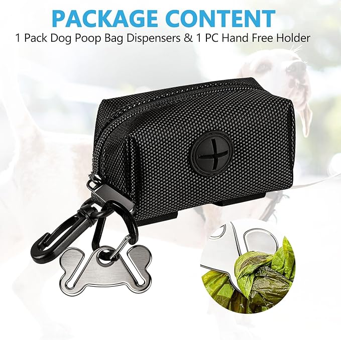 Dog Waste Bag Dispenser Pet Poop Bags Holder for Doggie Waste Bags Dispensers Soft Fabric Zipper Small Doggy Puppy Pouch for Leash Accessory Attachment with Carrier,Black
