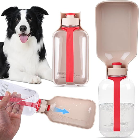 Portable Dog Water Bottle-18 Oz Leak-Proof Red Water Bowl Dispenser for Walk Hiking or Travel