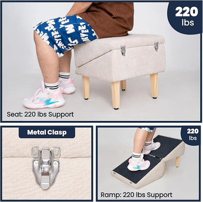 3-in-1 Dog Ramp 18.9"×17.7"×18.9" with Storage – Pet Stairs for Senior & Injured Dogs & Cats, Hidden Storage Footstool, Ottoman Anti-Slip, Supports 220 lbs for Beds & Sofas