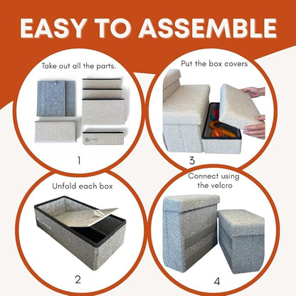 5-Step Dog Stairs for Small, Medium Dogs with Storage Box - Durable Folding Pet Steps, Padded Lid and Container; Dog Steps for Bed and Couch + Hair Brush Gift (Off White, Large, 5.0)
