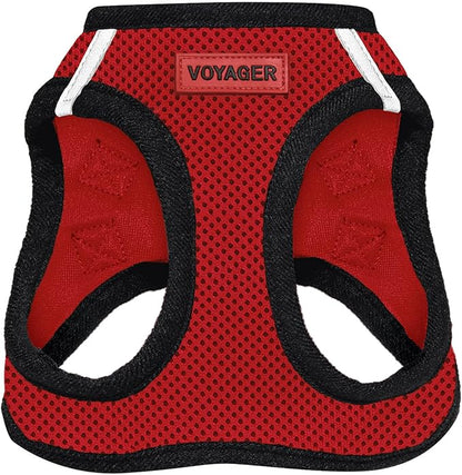 Best Pet Supplies - All Weather Mesh / Plush, Reflective, No Pull Harness for Small, Medium Dogs, Cats - Secure with Hook & Loop Fastener, Buckle, Double D-Rings - Red/Black Trim, S