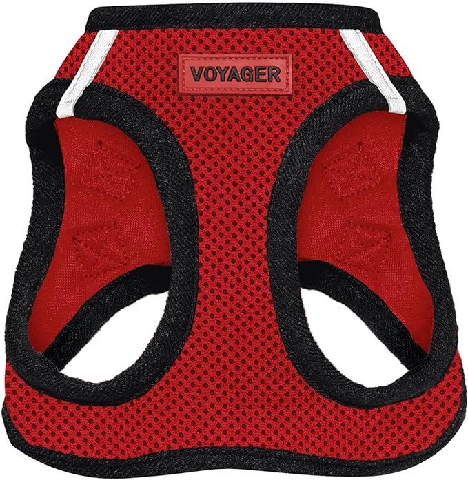 Best Pet Supplies Voyager Step-in Air Harness - All Weather Mesh, Reflective, No Pull Harness for Dogs, Cats - Secure with Hook & Loop Fastener, Buckle, Double D-Rings - Red/Black Trim, XXS
