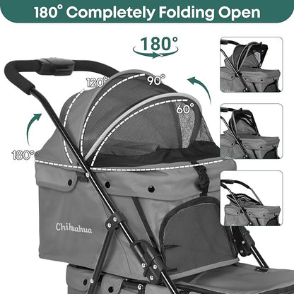 Double Pet Stroller for Dogs and Cats,Cat Strollers for 2 Cats,Double Dog Stroller for 2 Small Medium Dogs,4 Lockable Wheels/Lightweight/Folding,Grey