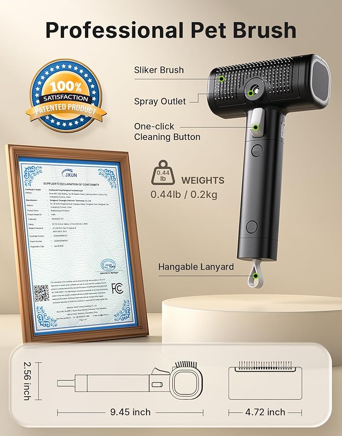 Pet Steam Brush for Indoor Cats & Dogs Grooming, Spray Hair Removal Comb for Massaging, Deshedding & Dander, Water Brush for Long & Short Haired Pets Spritz Defur Comb