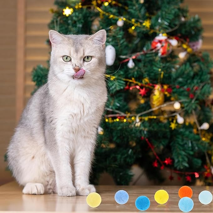 100 Pcs Cat Toy Balls 1-inch Colorful Cat Pom Pom Balls Soft Interactive Kitten Ball Cats Exercise Toys Fuzzy Kitten Interactive Playing Quiet Toy for Cats Pet(2.5 cm)