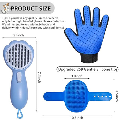 GJEASE Cat Grooming Glove Brush,Self-Cleaning Slicker Pet Brush for Short and Long Haired pats,Dog Bath Brush for Shedding and Grooming,Removes Loose Hair and Tangles,Promote Circulation