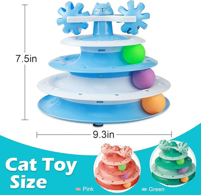 UPSKY Cat Toy Roller 4-Level Turntable Cat Toy Balls with Three Colorful Balls and Bell Ball X Turntable Interactive Kitten Fun Mental Physical Exercise Puzzle Toys