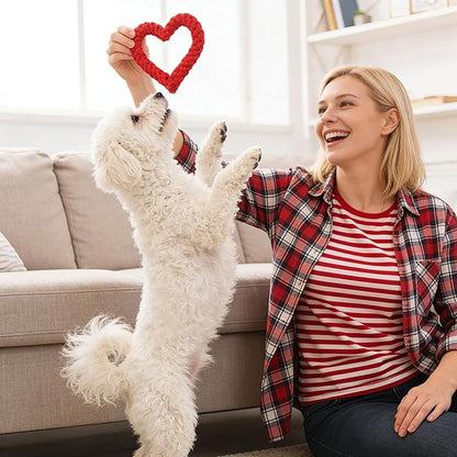 Rbenxia 2 PCS Valentine's Day Dog Chew Toys, Heart Shaped Cotton Rope Dog Toys for Pet, Pink & Red 5.5 Inch, Valentines Day Gifts for Puppy (Red,Mix)