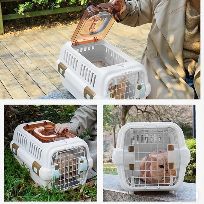 Hard Sided Plastic Dog and Cat Kennel, Two Door Pet Carrier, Plastic Wire Door, Top or Front Loading, Up to 18LBS, Perfect for Traveling,Hiking,Camping,Veterinary Visits
