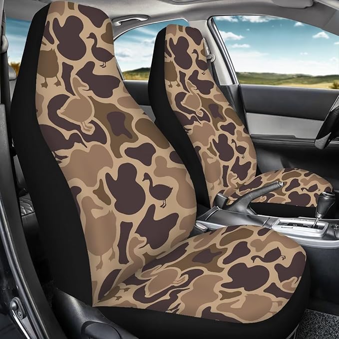 Car Front Seat Covers Waterproof Brown Duck Camouflage Car Seat Cover Automotive Interior Accessories 2 Pcs Set Easy to Install Universal Fit Most Cars,SUV, Trucks