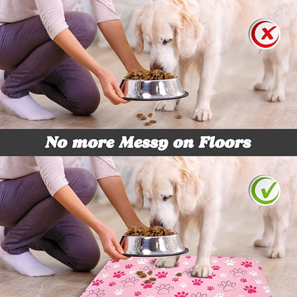 Dog Food Mat, Absorbent Water Bowl Mats Cat Pet Feeding Placemats Pink 12 * 20 inch