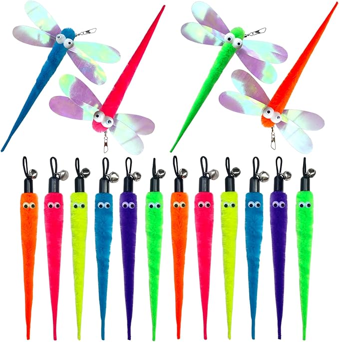 AcceLeah Cat Worm Toy Wand Toys Replacement, Teaser Toy Worm Refill for Cat Wand (16 Pcs Mixed Set)
