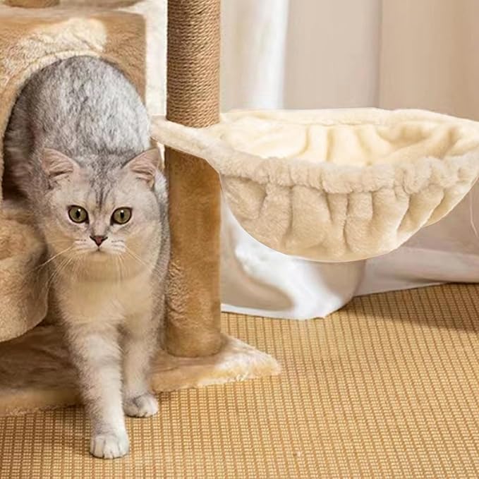 Cat Hammock Cat Bed 17in Dia Spoon-Shape Large Cat Tree Hammock Soft Scratch-Proof Cat Tree Replacement Parts Washable Easy to Install Cat Tree Attachments Beige