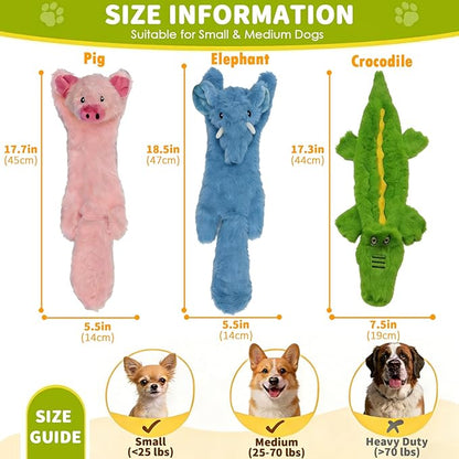 No Stuffing Dog Squeak Toys, 3 Pack Crinkle Dog Toys Plush, Squeaky Puppy Teething Toy for Small Medium Breed & Keep Them Busy