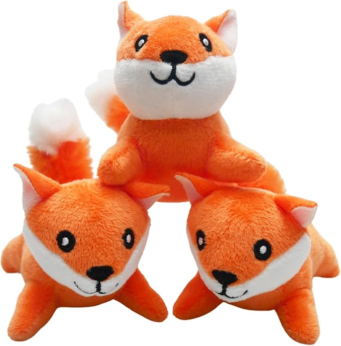 Fox Plush Dog Toy Squeaky Toy, Interactive Hide and Seek Replacement Dog Toys for Small & Medium Dogs (3Pcs Squeaky Fox)
