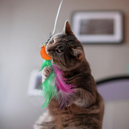 12 Pcs Cat Feather Toy Refills, Interactive Wand Attachments with Bells, Colorful Interactive Teaser Feathers Replacement for Indoor Cats & Kittens