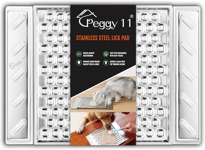 PEGGY11 Durable Stainless Steel Lick Pad for Cats & Dogs | Strong Suction Cups | Anxiety Relief & Slow Feeder | Dishwasher Safe - Single