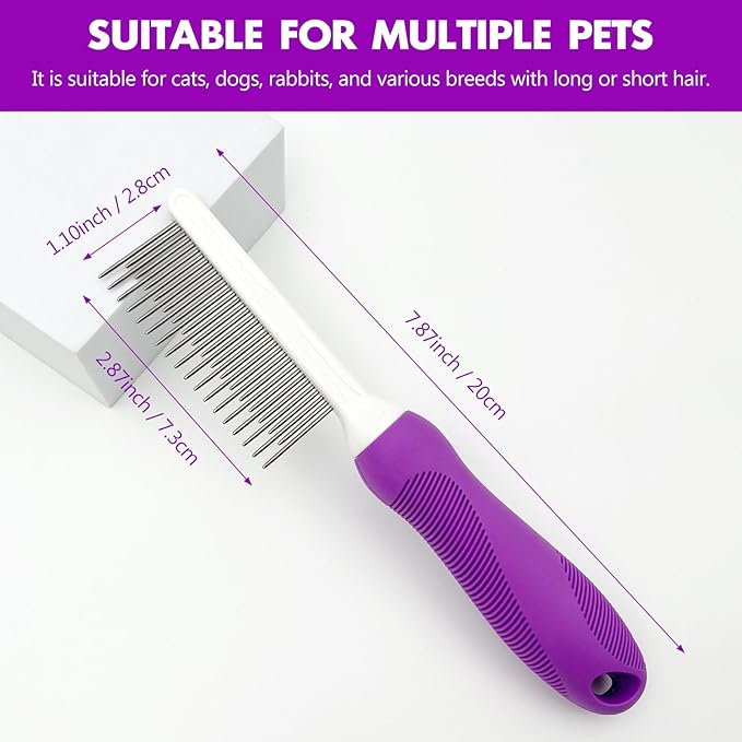 Professional Detangling Pet Comb, Dual-Length Stainless Steel Teeth for Dogs Cats for Dematting and Grooming