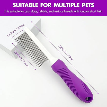 Professional Detangling Pet Comb, Dual-Length Stainless Steel Teeth for Dogs Cats for Dematting and Grooming