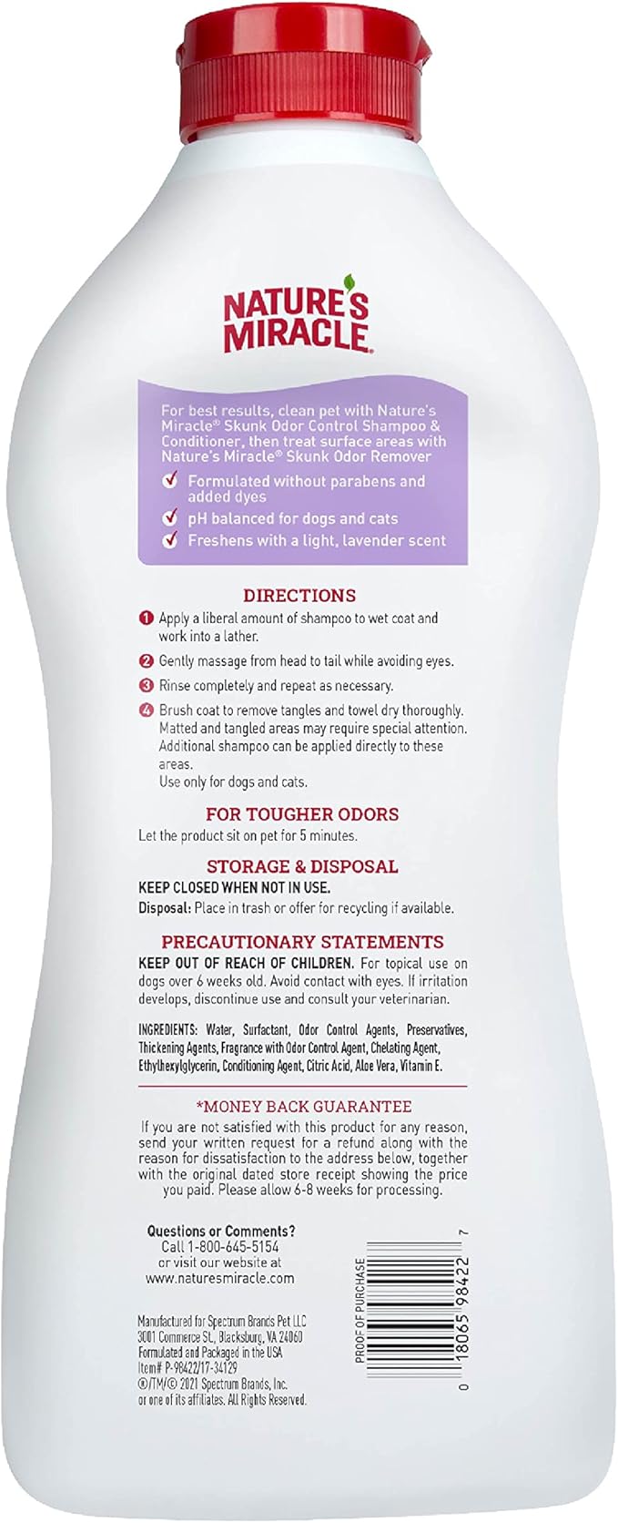 Nature's Miracle Skunk Odor Control Shampoo & Conditioner Lavender Scent, Odor Control Formula 32 Ounces (Pack of 2)