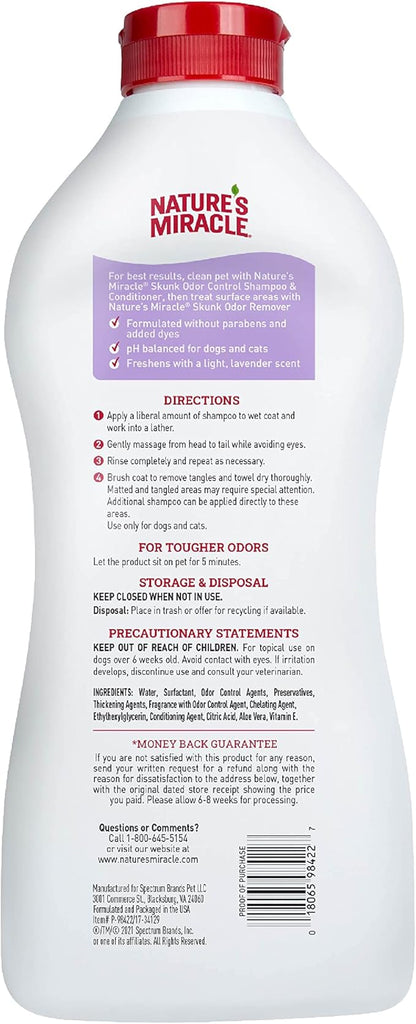 Nature's Miracle Skunk Odor Control Shampoo & Conditioner Lavender Scent, Odor Control Formula 32 Ounces (Pack of 2)