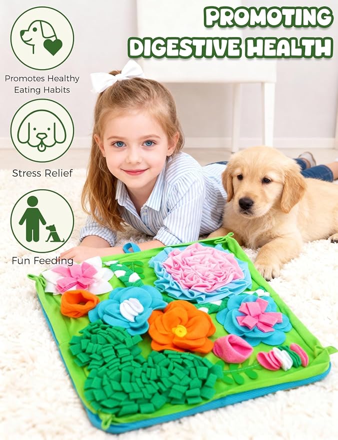 Snuffle Mat for Dogs, Slow Feeding Game Interactive Puzzle Dog Food Mat,Encourage Natural Foraging Skill-Dog Snuffle Mat 19.7''x19.7''Easy to Clean, Durable