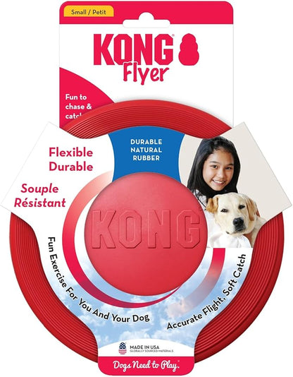 KONG Flyer - Durable Dog Toy for Outdoor Playtime - Natural Rubber Flying Disc, Dog Toy for Fetch - Safer Disc for Healthy Activity - for Small Dogs