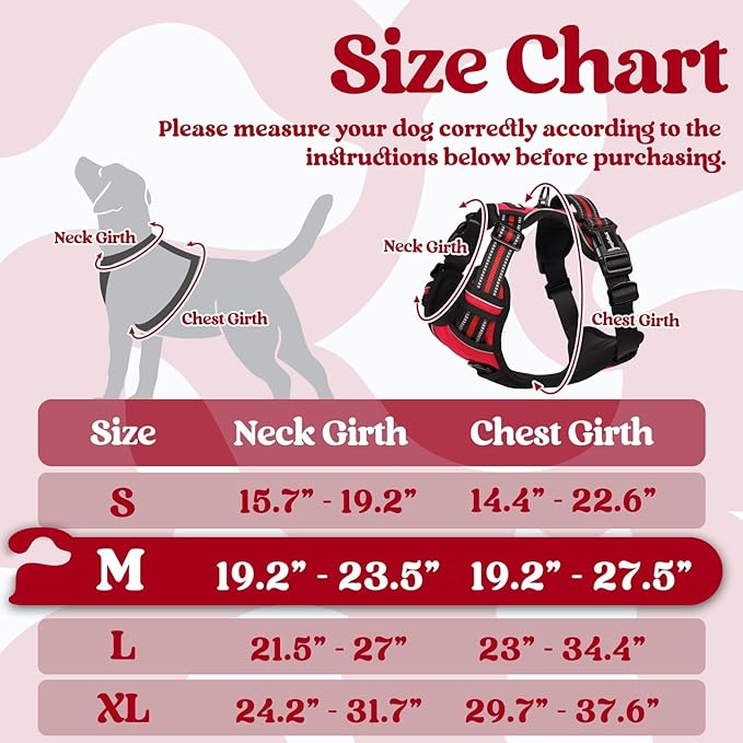 rabbitgoo Dog Harness Medium Sized, No Pull Pet Harness with 3 Buckles, Adjustable Soft Padded Vest with Control Handle, Walking Reflective Pet Vest for Medium Dogs, Red, M