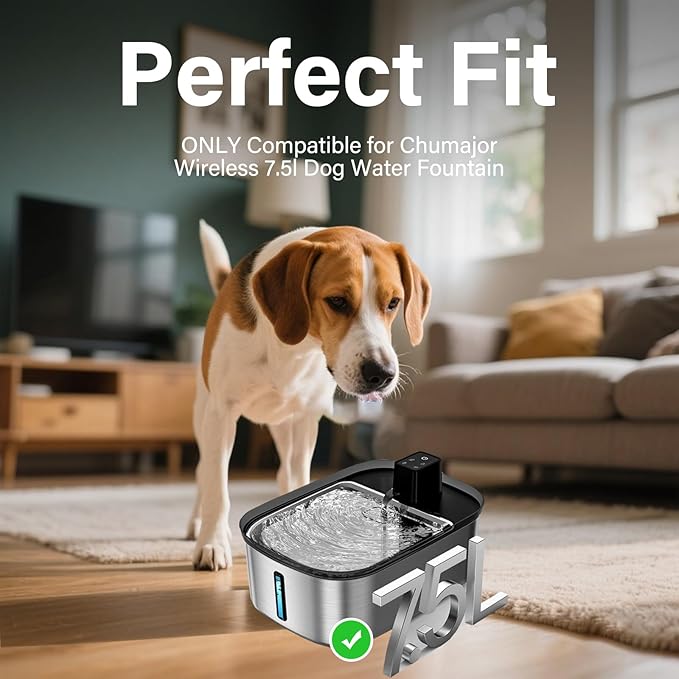 10 Pack Replacement Filters Compatible with Chumajor Wireless 7.5l/254oz/2Gal Dog Water Fountain, 5 Month Set for Large Dogs Water Bowl Dispenser, Includes 10 Filters & 10 Sponges