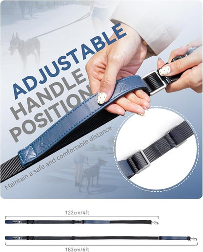 Reinforced Crossbody Dog Leash, 4–6ft Adjustable Multifunction Leash with Dual Padded Handles, Durable Nylon Lead Featuring Solid Metal Clips for Daily City & Park Walking