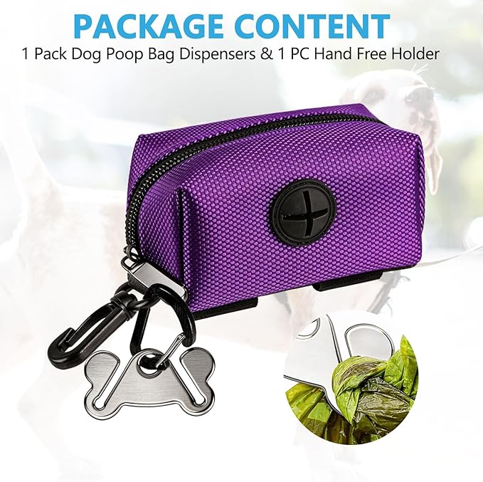 Dog Waste Bag Dispenser Pet Poop Bags Holder for Doggie Waste Bags Dispensers Soft Fabric Zipper Small Doggy Puppy Pouch for Leash Accessory Attachment with Carrier,Purple