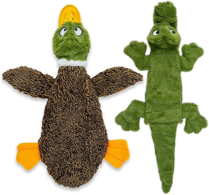 Best Pet Supplies Squeaky Dog Toys with Soft Durable Fabric for Small, Medium and Large Pets Interactive Toy for Indoor Play, Supports Active Biting and Play - Duck & Alligator, Small