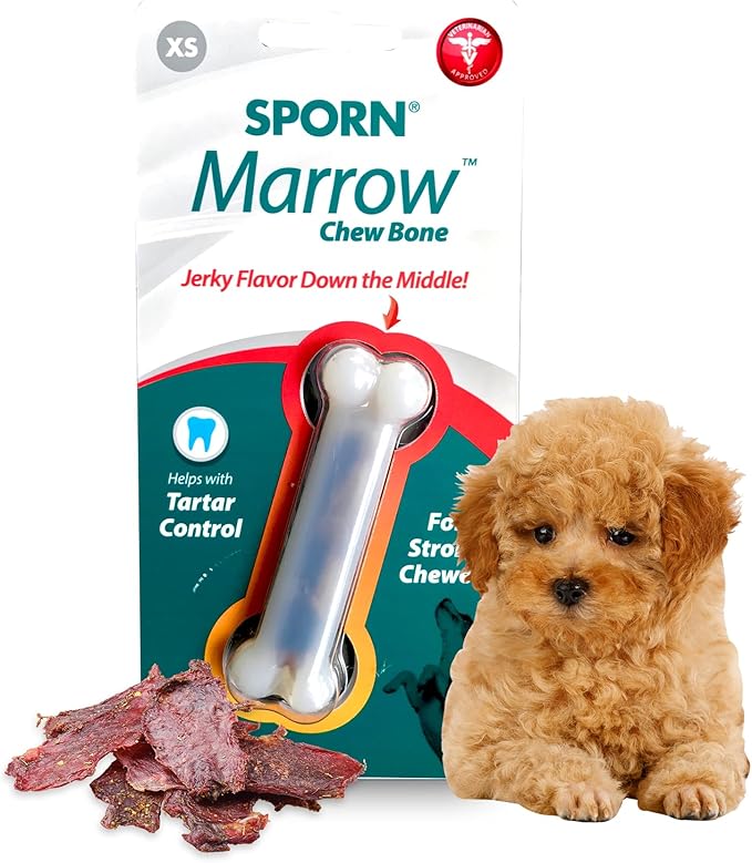 Sporn Durable Marrow Dog Chew Bones for Light Chewers, Jerky Flavor Nylon Dog Chew Toys for Extra Small Dogs, Gluten-Free & Non-Toxic, Extra Small
