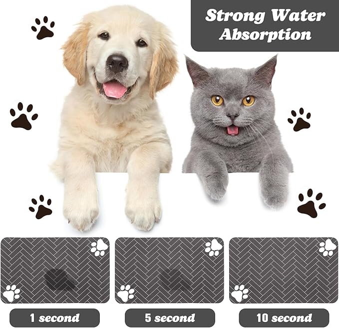 Dog Food Mats,Cat Absorbent Water Bowl Feeding Mats Pet Placemats for Food and Water Gray Wood Grain 12 * 20 inch