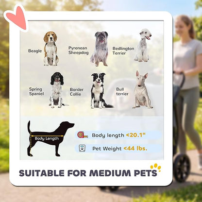 PawHut 3 Wheel Pet Stroller, Dog Stroller Dual Entry, Easy One-Click Quick Fold, All-Terrain Wagon Cart with Air Mesh, Washable Cushion, for Small and Medium Dogs and Cats Up to 44 lbs, Gray