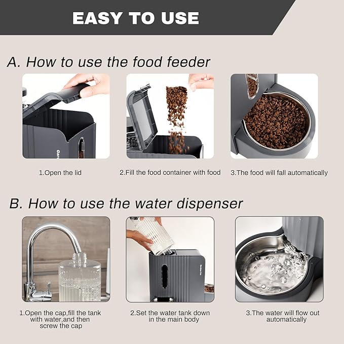 Gardner Pet Gravity Cat Water Dispenser & Food Feeder, Automatic Feeder Stainless Steel Bowls Two-in-One Set Large Capacity for Pets Cats, Kittens, Dogs, Puppies -(0.8 Gallons x 2)