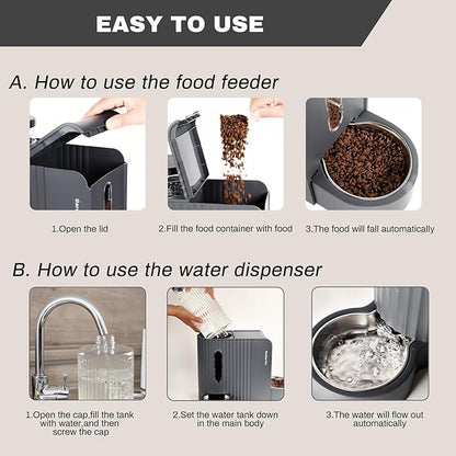 Gardner Pet Gravity Cat Water Dispenser & Food Feeder, Automatic Feeder Stainless Steel Bowls Two-in-One Set Large Capacity for Pets Cats, Kittens, Dogs, Puppies -(0.8 Gallons x 2)