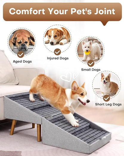 Dog Stairs for Small Dogs 17.13" H, 4-Step Doggie Ramp for Couch Bed Sofa and Chair, Foldable 2 in 1 Wooden Pet Steps for Puppy Medium/Large Dogs and Cats, Split Ottoman Design