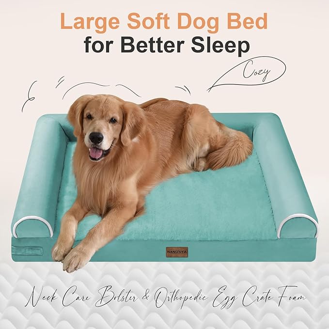 Large Dog Bed Orthopedic Washable: Beds Bolster XXL Bed Big XLarge Dogs Egg Crate Foam Sofa Couch Waterproof Removable Cover - Aqua Blue