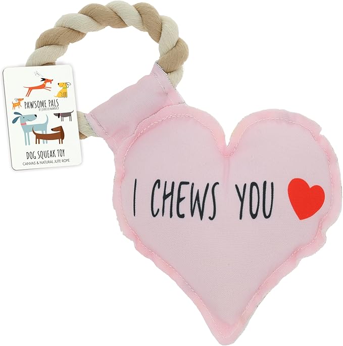 Pavilion - I Chews You - 9.5" Heart Puppy Dog Toy with Rope Handle K-9 Furry Companion Present