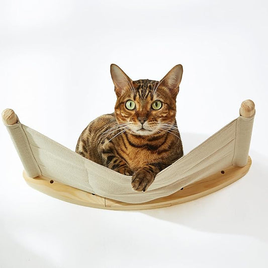 Cat Hammock Wall Mounted with Removable Cushion - Cozy Space Saving Perch for Indoor Cats, Soft Washable Bed & Modern Cat Shelf for Lounging