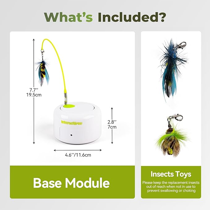 ALL FOR PAWS Interactive Cat Toys, Motion Activated Feather Cat Toy, Automatic Fluttering Bug Enrichment Toy for Kittens, Includes One Insect Replacement