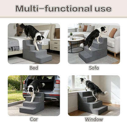 PawComfort 4-Step Pet Stairs, 18 Inch High Dog Steps for Bed, Grey Non-Slip Indoor Ramp for Small Dogs and Cats