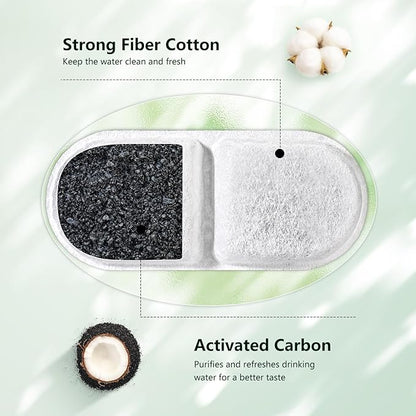 Cat Water Fountain Filter Replacement,12 Pcs(6 Carbon+ 6 Sponge) for Pets Automatic Water Dispenser for Dogs, Compatible with 2.2L/3L/3.2L/3.5L Stainless Steel Cat Fountains